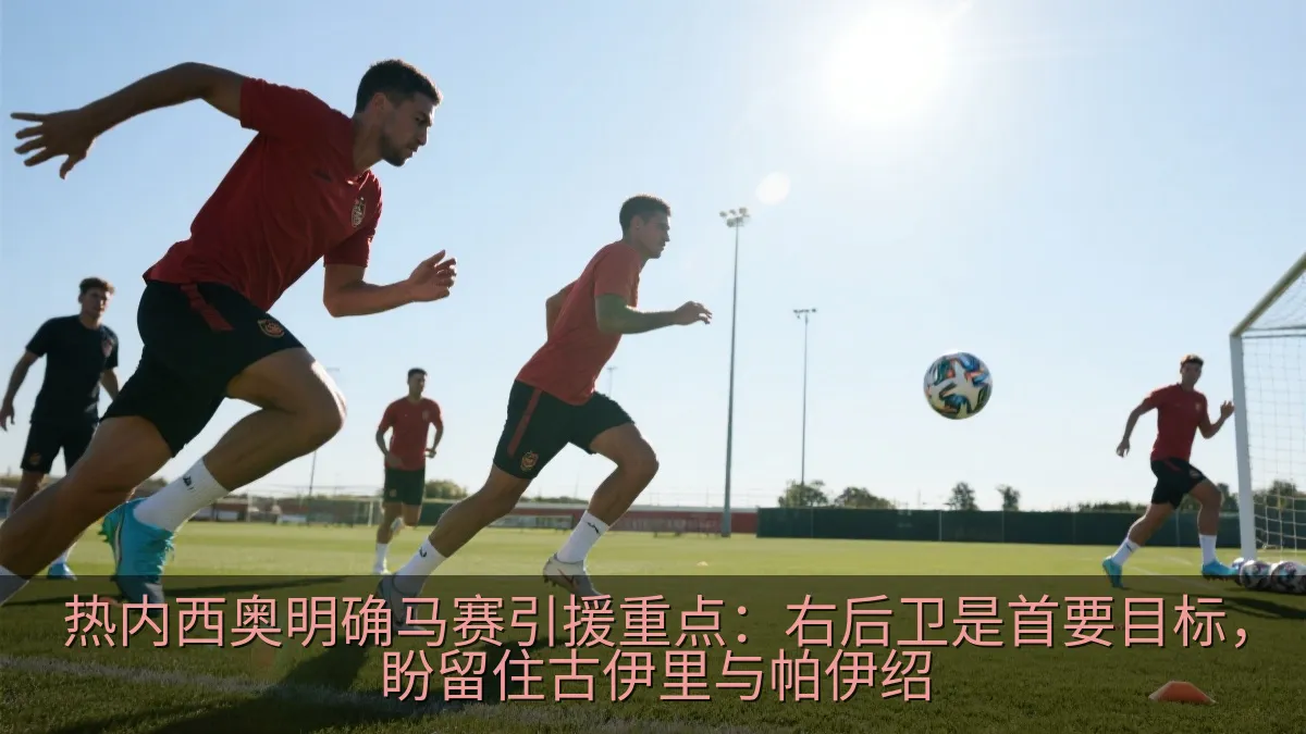 足球运动员在夏季训练中进行传球与跑动练习