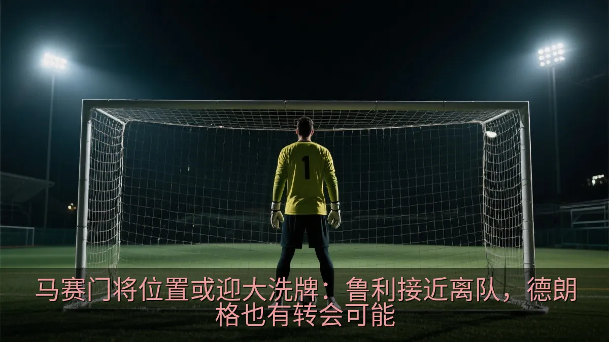 夜晚足球场上的守门员与球门